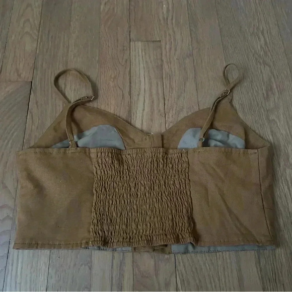 Shinestar Women’s Tan Brown Button Down Sleeveless Crop Top Size Large - Picture 2 of 5